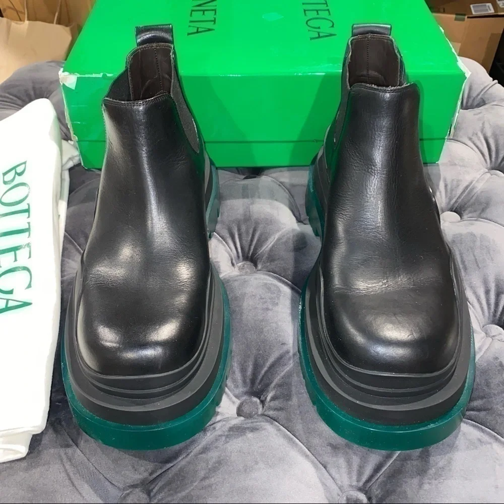 New Size 39 Bottega Veneta Tire Ankle Boots Black Green